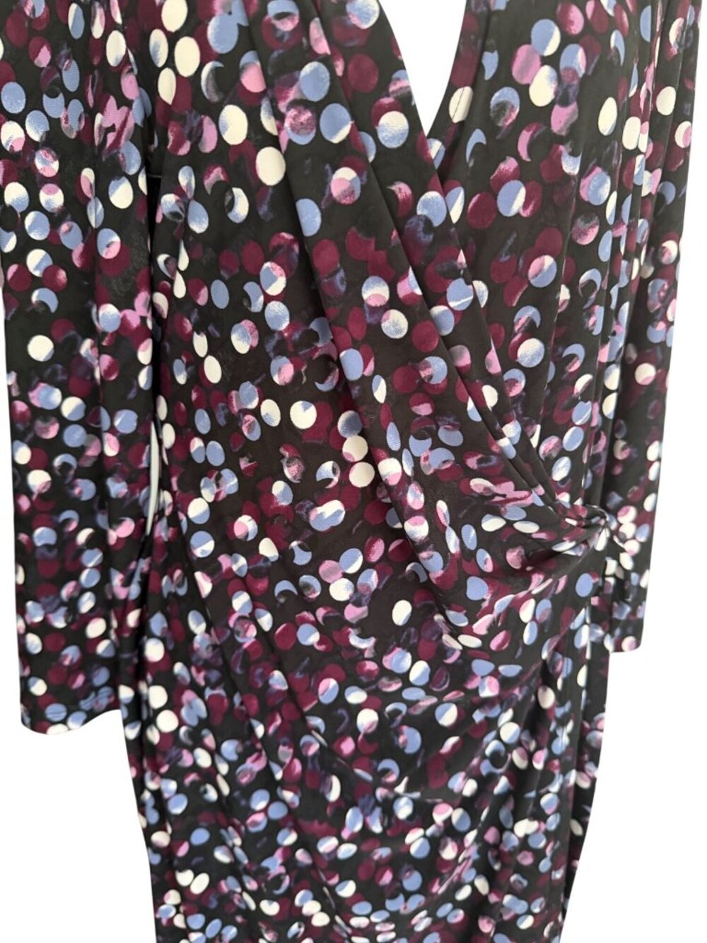 ANNE KLEIN Purple Patterned Stretch Wrap Dress Size Large - Picture 4 of 11